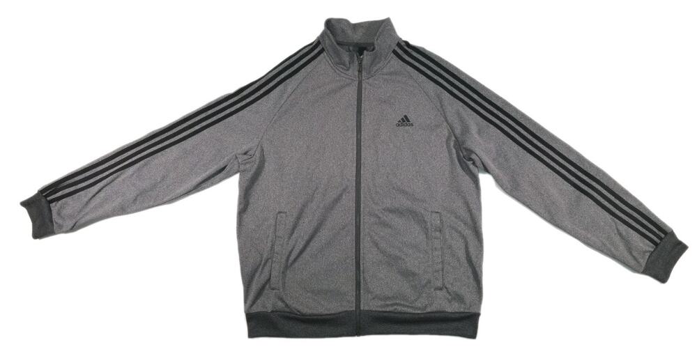 Adidas Men's Essentials 3-Stripes Tricot Track Jacket Grey Black Full Zip Size L